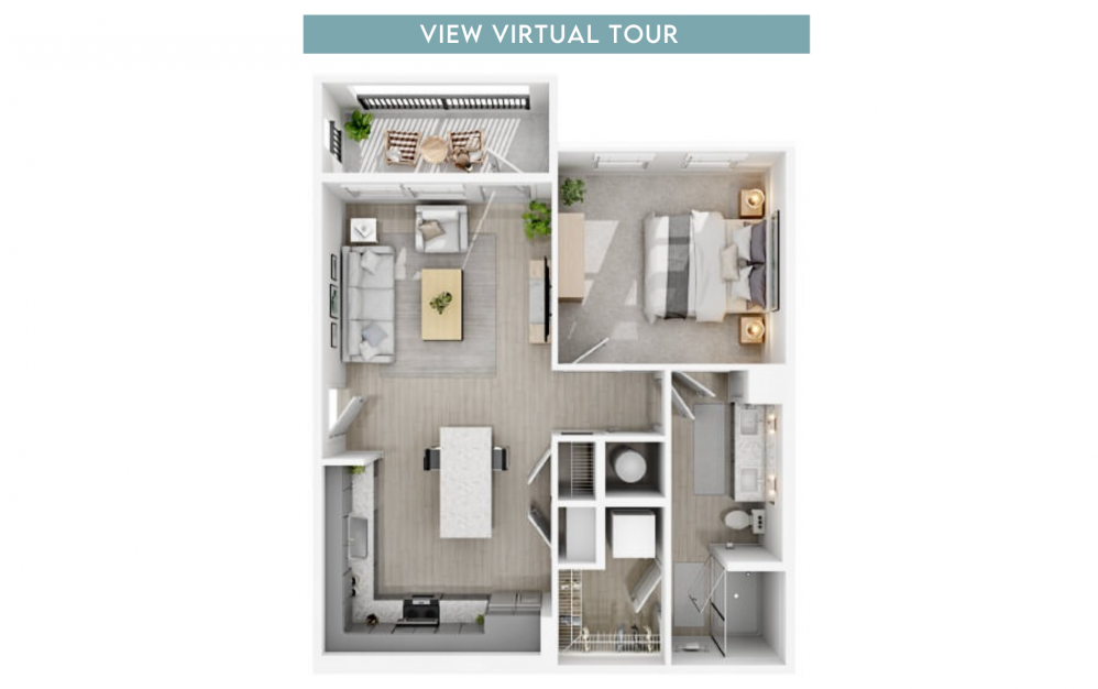 A3 - 1 bedroom floorplan layout with 1 bath and 724 square feet.