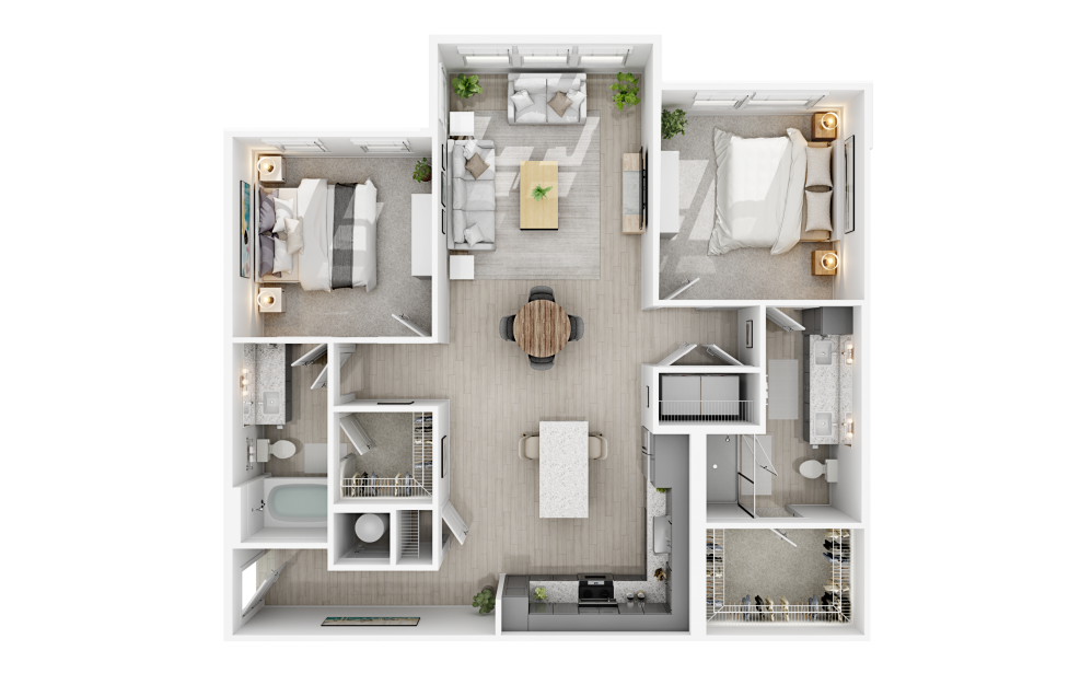 B3 - 2 bedroom floorplan layout with 2 baths and 1188 square feet.