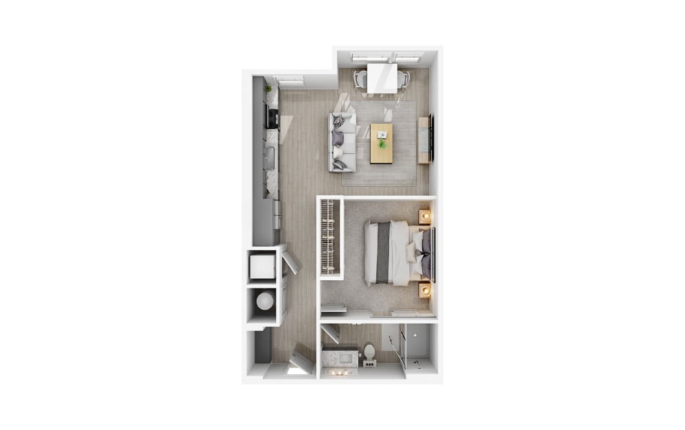 A1 - 1 bedroom floorplan layout with 1 bath and 620 square feet.
