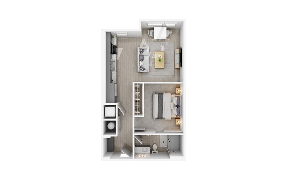 A2 - 1 bedroom floorplan layout with 1 bath and 646 square feet.