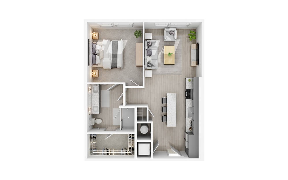 A4 - 1 bedroom floorplan layout with 1 bath and 725 square feet.