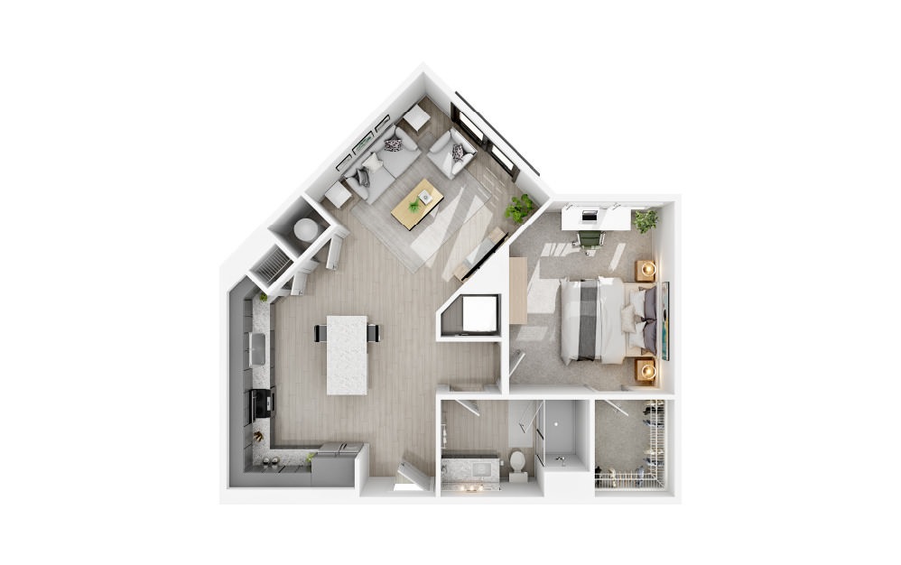 A5 - 1 bedroom floorplan layout with 1 bath and 768 square feet.