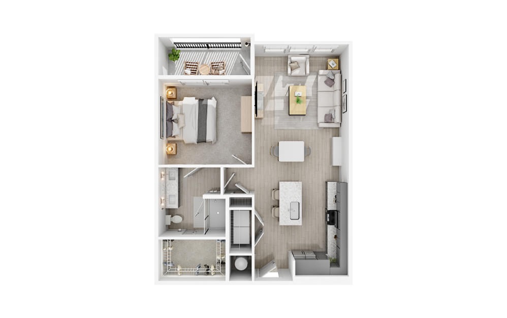 A6 - 1 bedroom floorplan layout with 1 bath and 777 square feet.