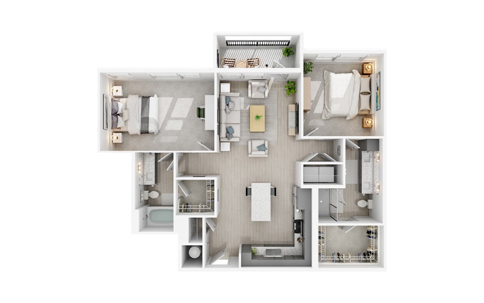 B2 - 2 bedroom floorplan layout with 2 baths and 1148 square feet.
