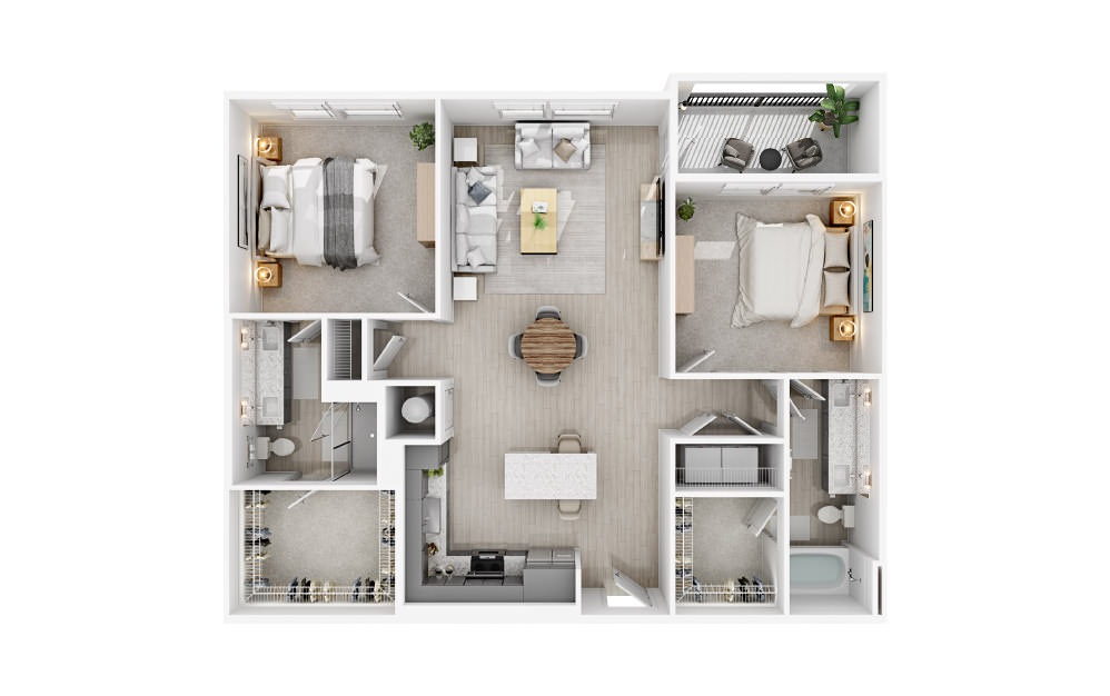 B4 - 2 bedroom floorplan layout with 2 baths and 1217 square feet.