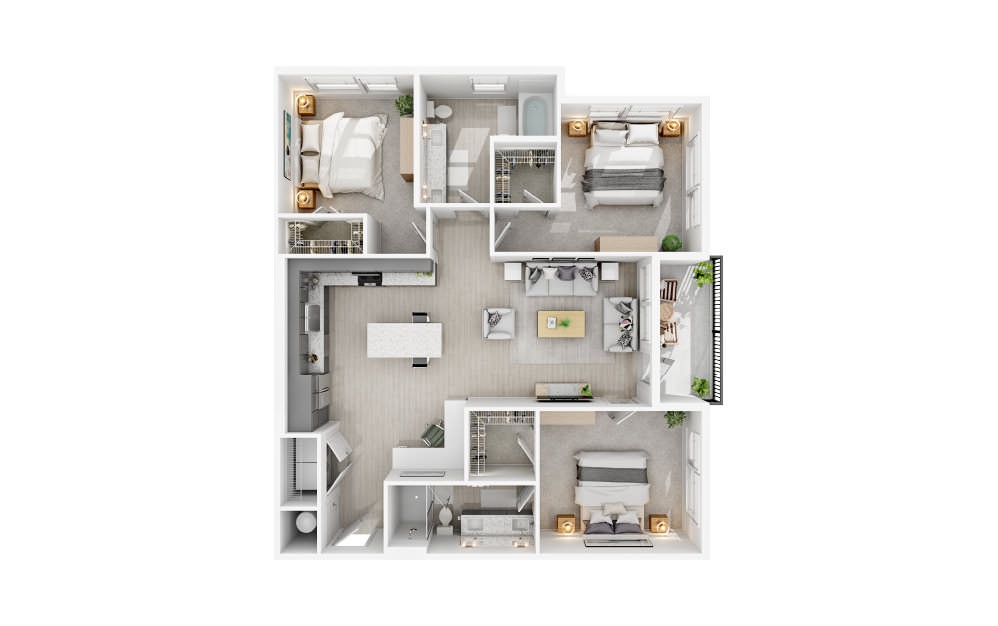 C1 - 3 bedroom floorplan layout with 2 baths and 1347 square feet.