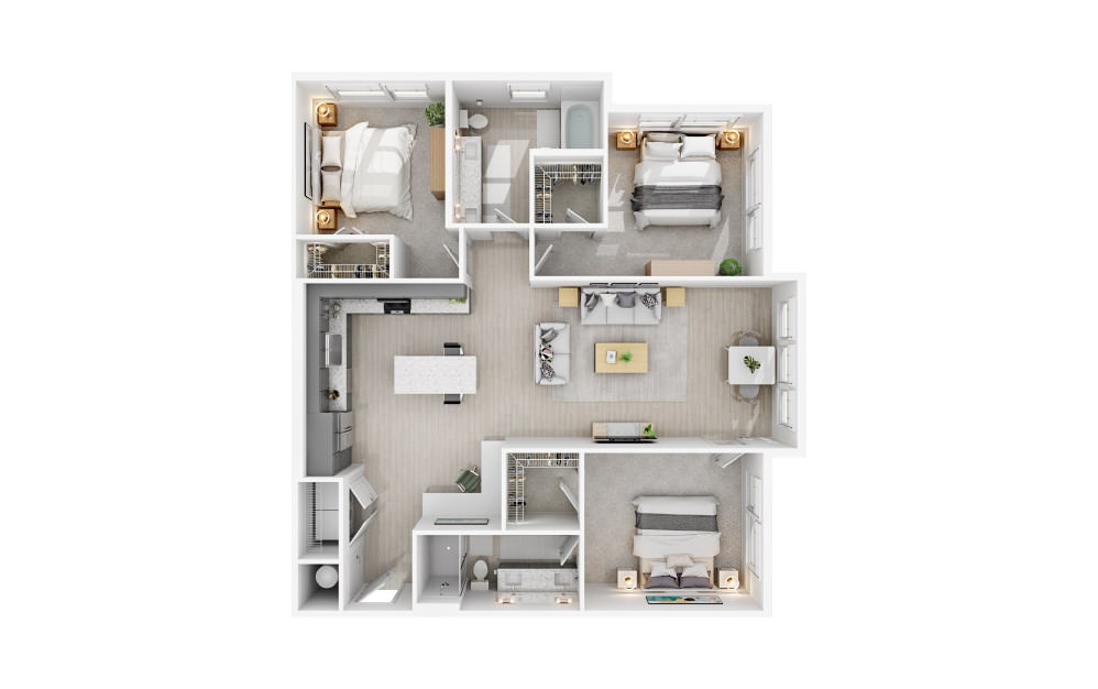 C2 - 3 bedroom floorplan layout with 2 baths and 1429 square feet.